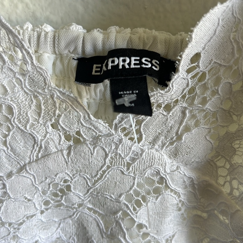 Express Allover Lace Thong White Bodysuit Medium NWOT Beautiful!! - Picture 7 of 10